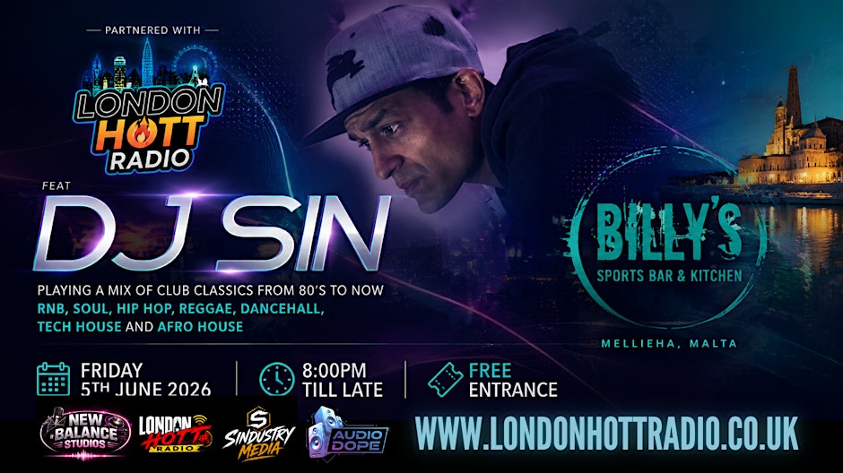 DJ SIN Live at Billys Bar Mellieha Malta Friday 5th June 2026