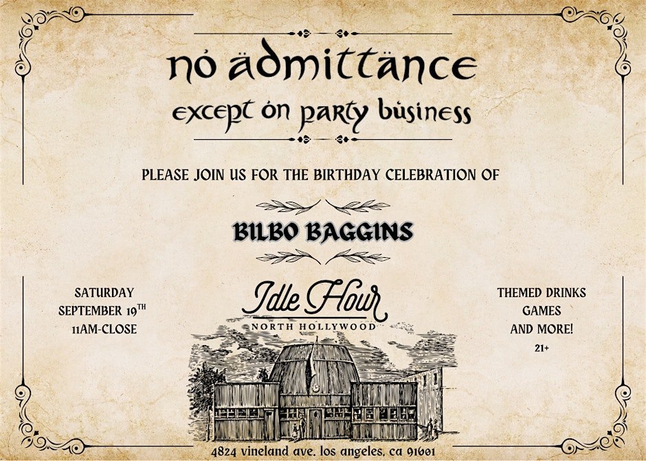 Bilbo Baggins Birthday Bash